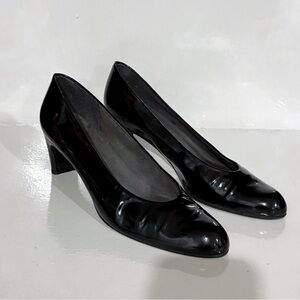 Stuart Weitzman Women Patent Leather Pumps Size 7 Black 2" Block Heel Chic